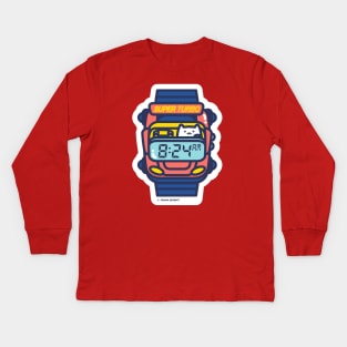 Red and Blue Retro watch Cat Kids Long Sleeve T-Shirt